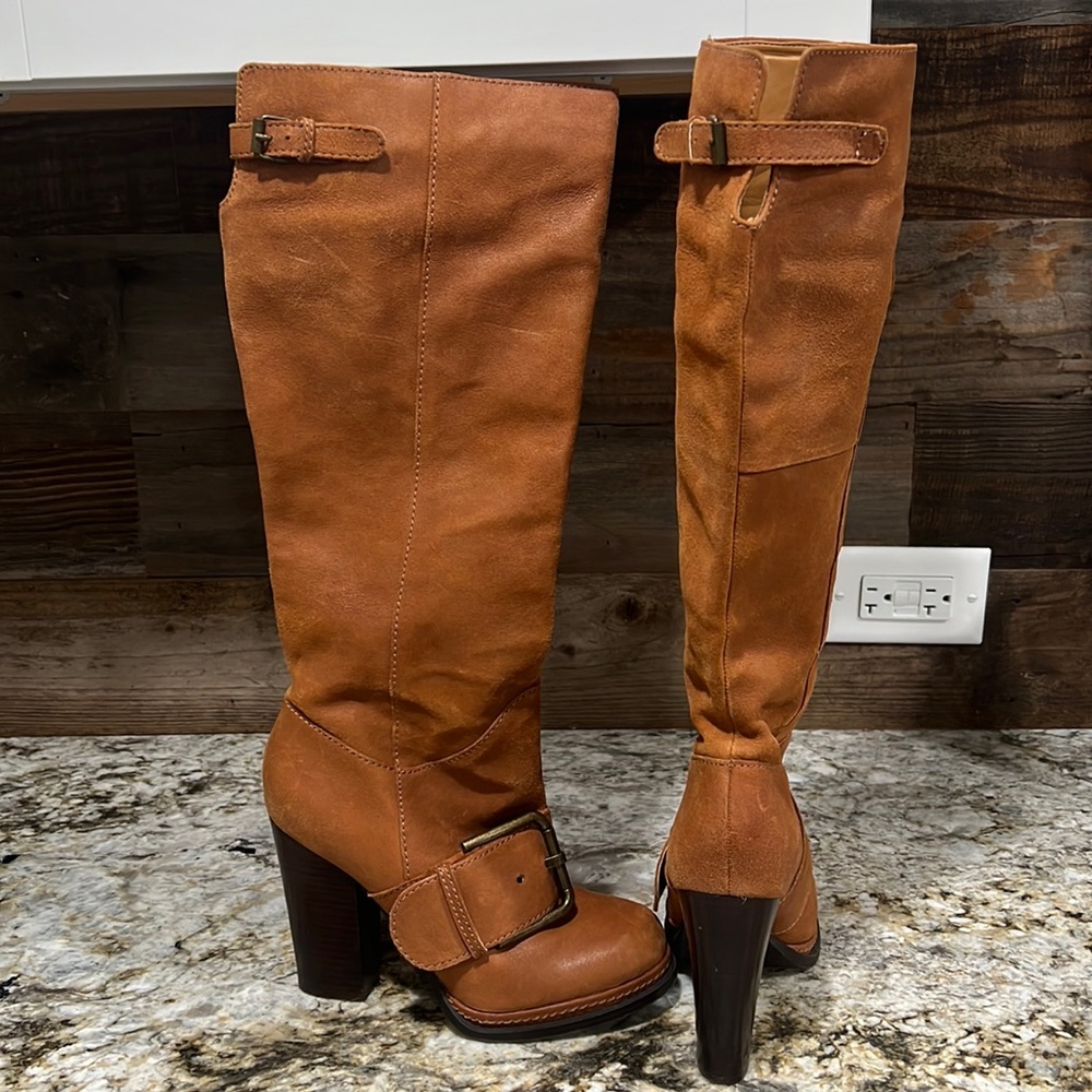 Nine West Vintage America Tall Leather Large Buckle Detail Boots Sz 6.5